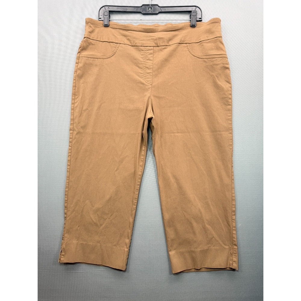 Ruby Rd Pull On Capri Pants Tan Khaki Stretch Crop Millennium 46196 | Women's 18